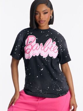 Barbie Black Tee with Pink Script Logo